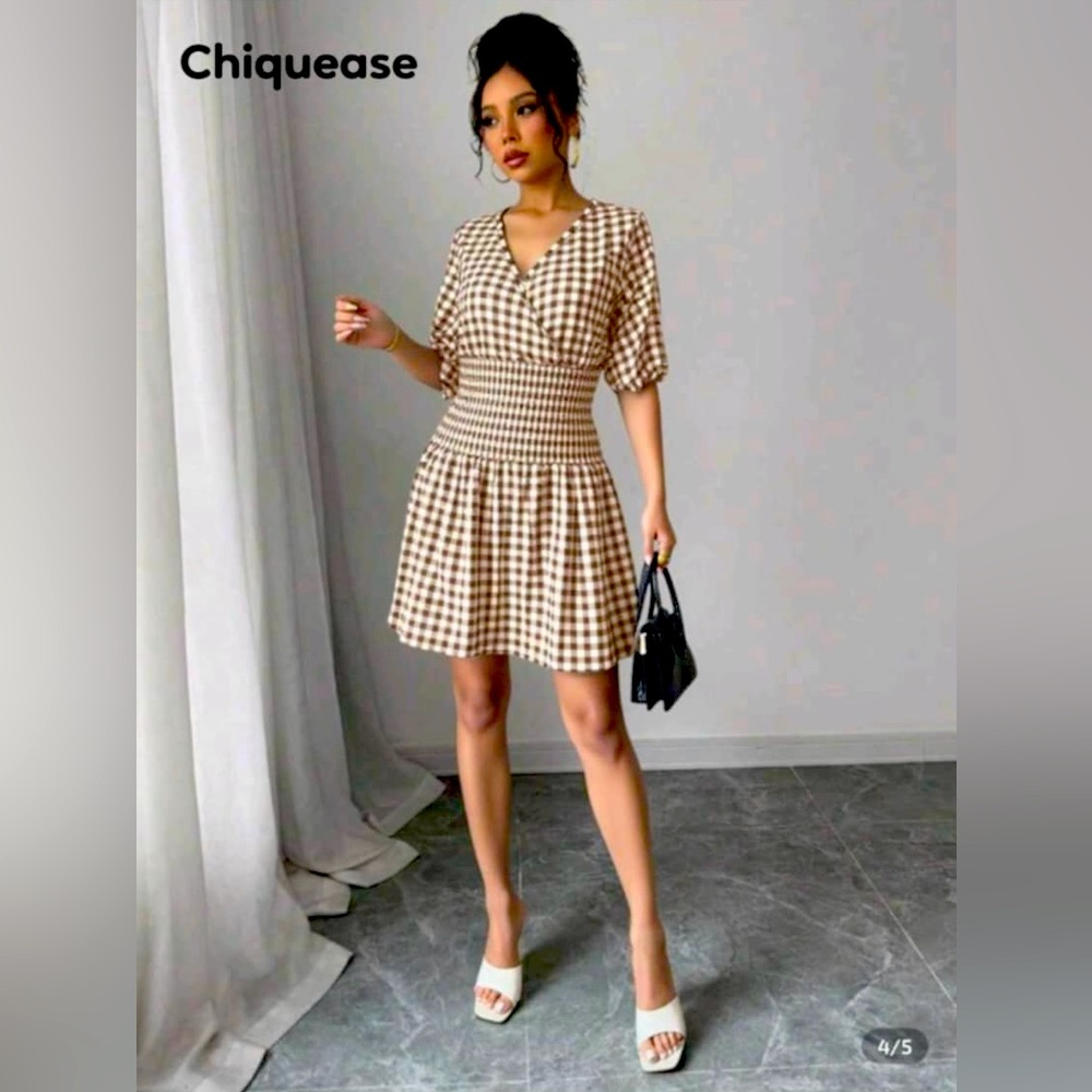 Brown Checkered Dress